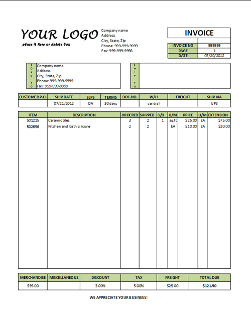 INTERNATIONAL COMMERCIAL INVOICE TEMPLATE