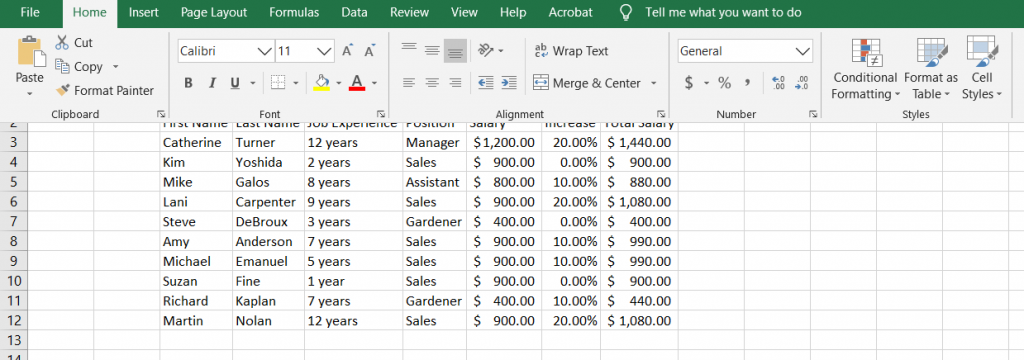 how to create the table to add the total row